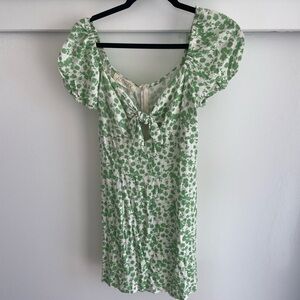 Floral Linen Green Dress